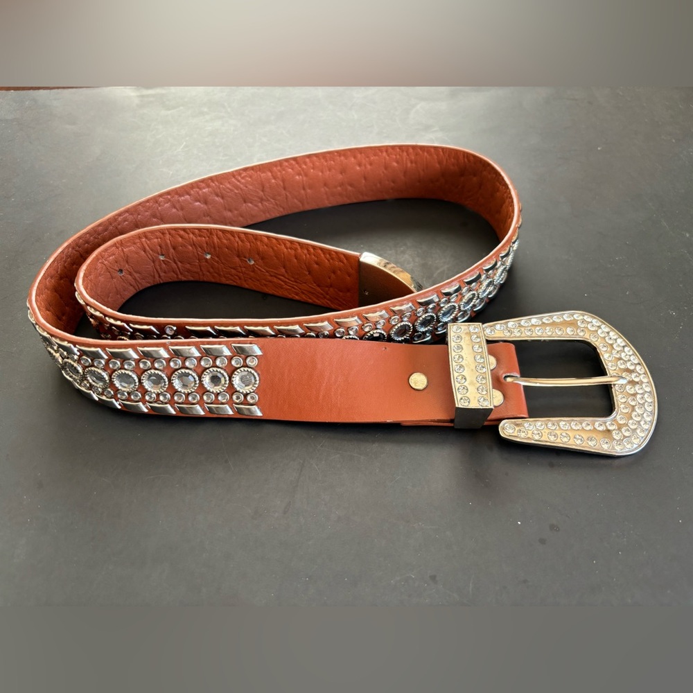Rhinestone Belt Men/Women - Unisex Brown, Belt. Faux Leather. Rhinestones.